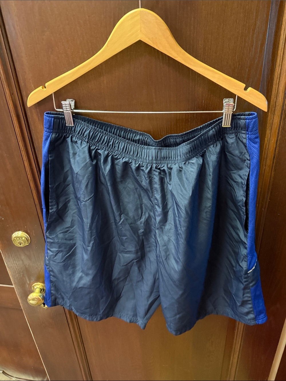 tek gear Navy Athletic Shorts with Royal Blue Side Panels